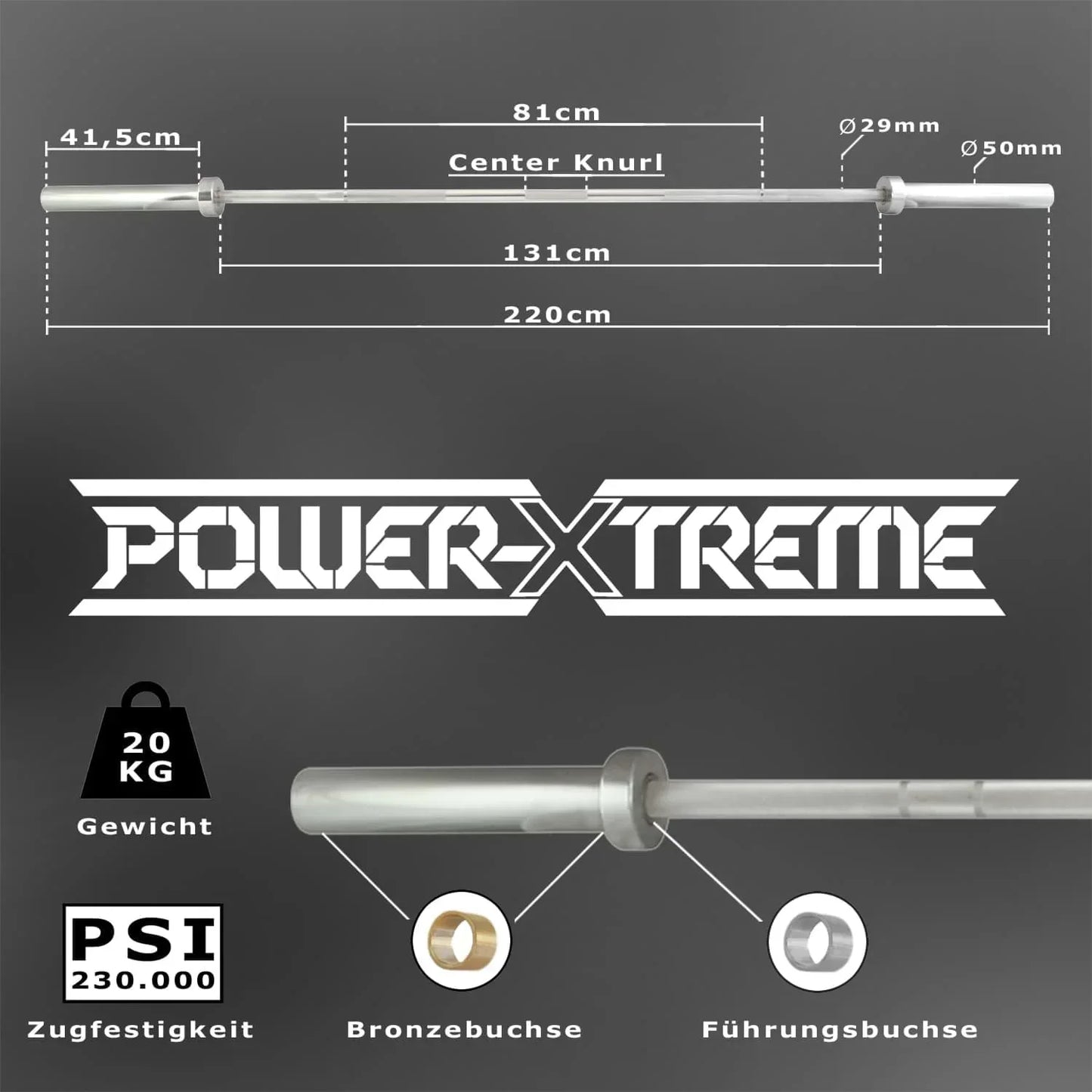 Powerlifting-Bar | 50mm | IPF | 230 KSI | Profi-Langhantel | 800Kg |